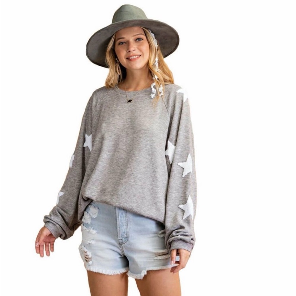 Easel Oversized Star Gaze Sweater - Heather Grey